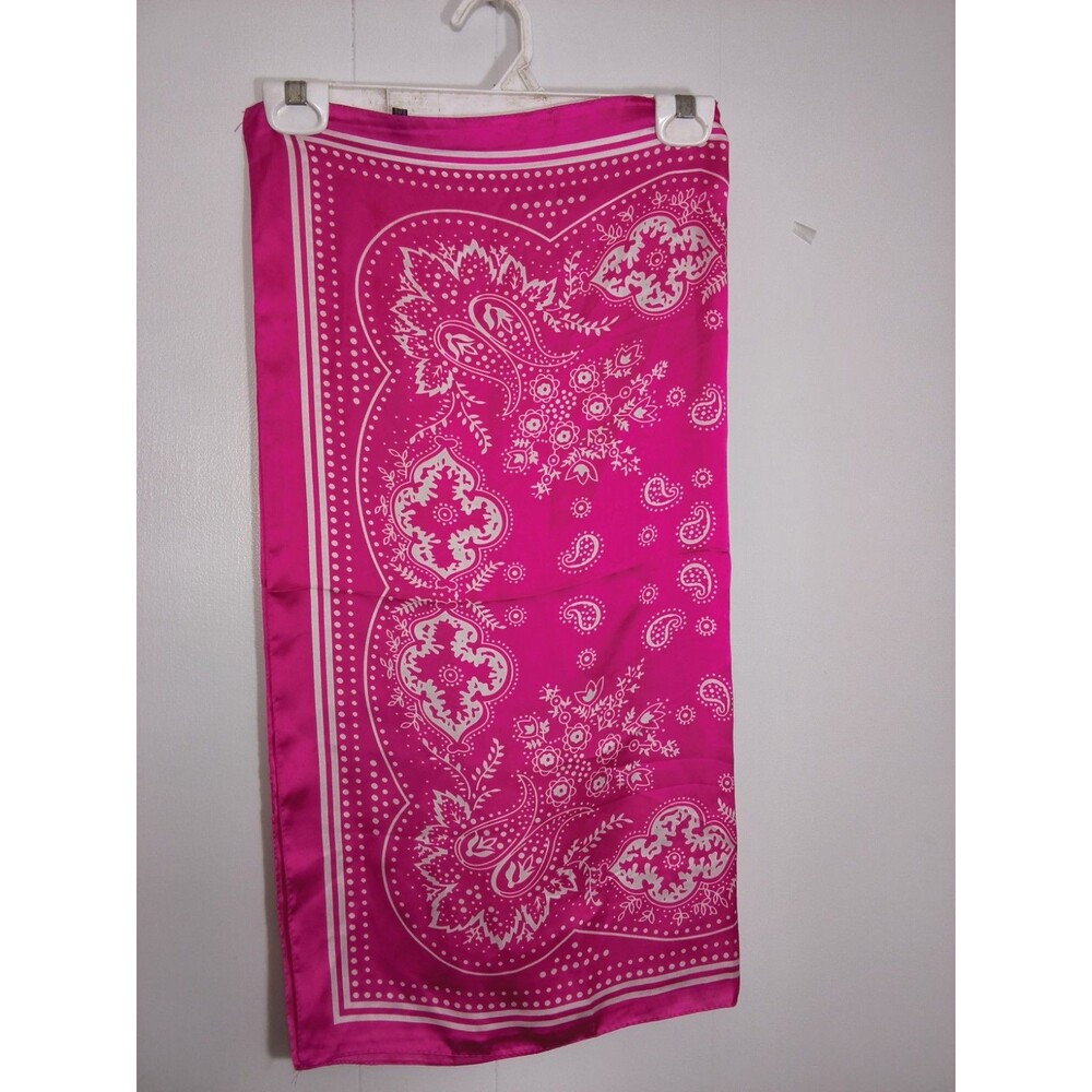Vibrant Pink  White paisley floral Bandana pattern Satin Square Scarf
